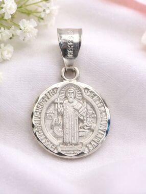 St Benedict Medal Pendant Small 925 Sterling Silver Mex San Benito Charm - 1.5cm